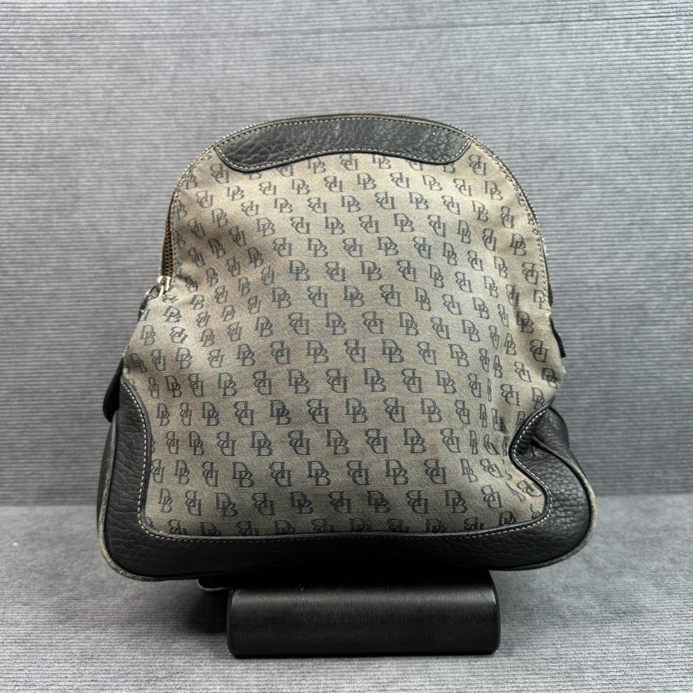 Dooney & Bourke Monogram Canvas Pebbled Leather Backpack Black Grey Vintage‎